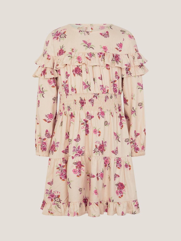 Monsoon Cream Butterfly Long Sleeve Dress - Image 1 of 2
