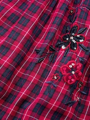 Monsoon Red Floral Tartan Puff Sleeve Dress - Image 3 of 3