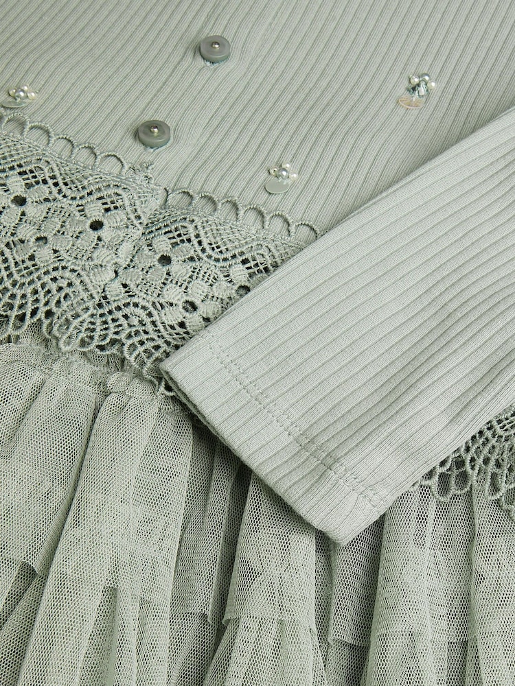 Monsoon Green Embellished Cardigan & Mesh Tiered Skirt Set - Image 3 of 3 Monsoon Green Embellished Cardigan & Mesh Tiered Skirt Set - Image 3 of 3