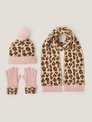 Monsoon Brown Leopard Print Hat Scarf & Gloves Set - Image 1 of 2