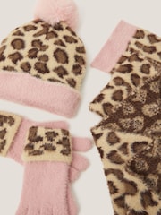 Monsoon Brown Leopard Print Hat Scarf & Gloves Set - Image 2 of 2