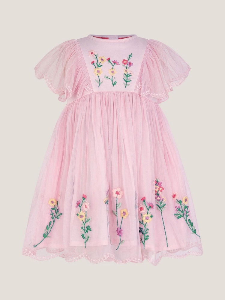 Monsoon Pink Baby Floral Embroidered Tulle Dress - Image 1 of 3 Monsoon Pink Baby Floral Embroidered Tulle Dress - Image 1 of 3