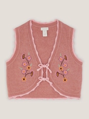 Monsoon Pink Rose Embroidered Knitted Waistcoat - Image 1 of 3