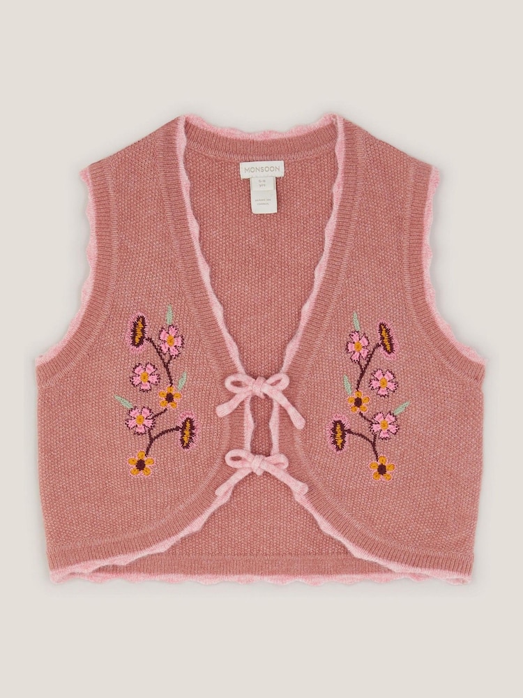 Monsoon Pink Rose Embroidered Knitted Waistcoat - Image 1 of 3