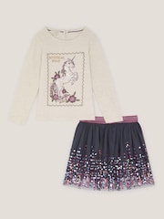 Monsoon Purple Cosmic Stamp Unicorn Top & Skirt Set - Image 1 of 3