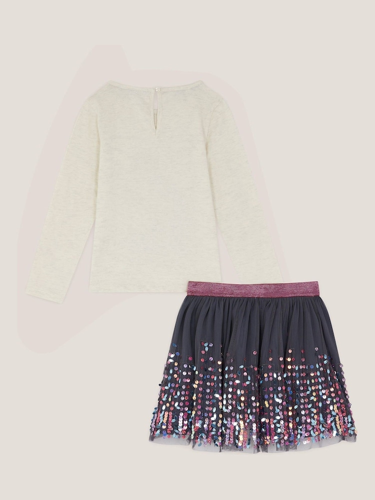Monsoon Purple Cosmic Stamp Unicorn Top & Skirt Set - Image 2 of 3