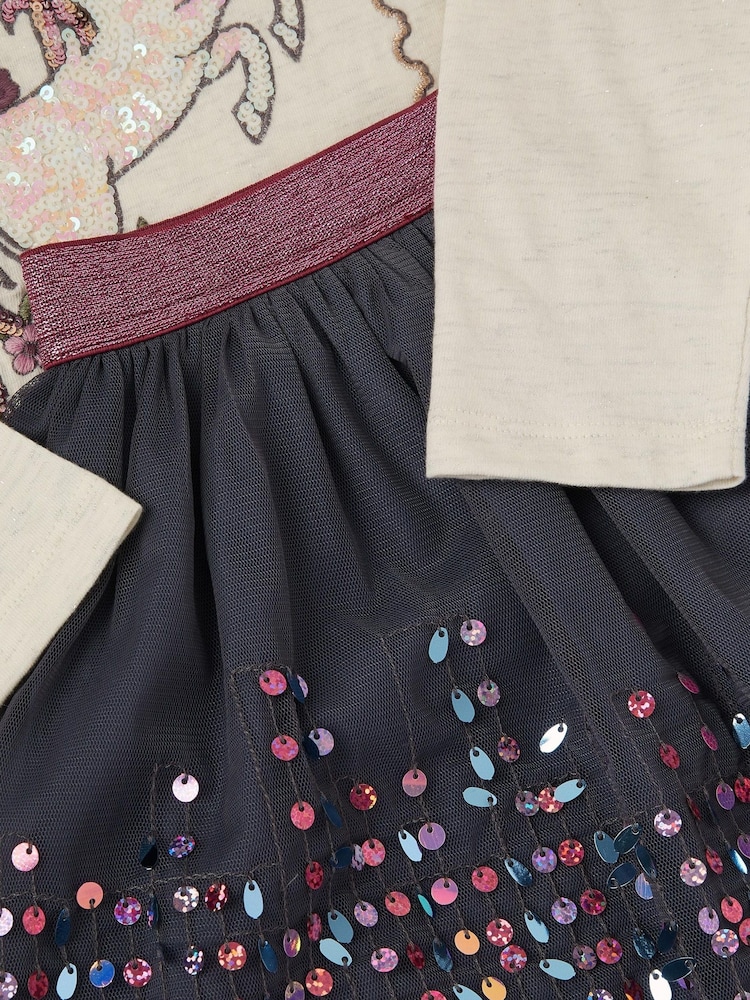 Monsoon Purple Cosmic Stamp Unicorn Top & Skirt Set - Image 3 of 3