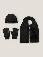 Monsoon Black Sparkle Bow Hat Scarf & Gloves Set - Image 1 of 2