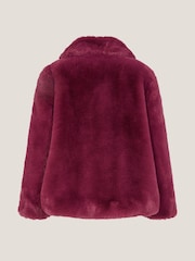 Monsoon Red Bow Embellished Faux Fur Coat - Image 2 of 3