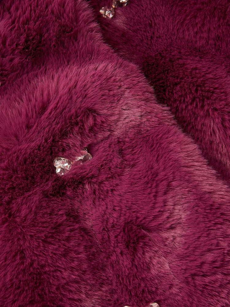 Monsoon Red Bow Embellished Faux Fur Coat - Image 3 of 3