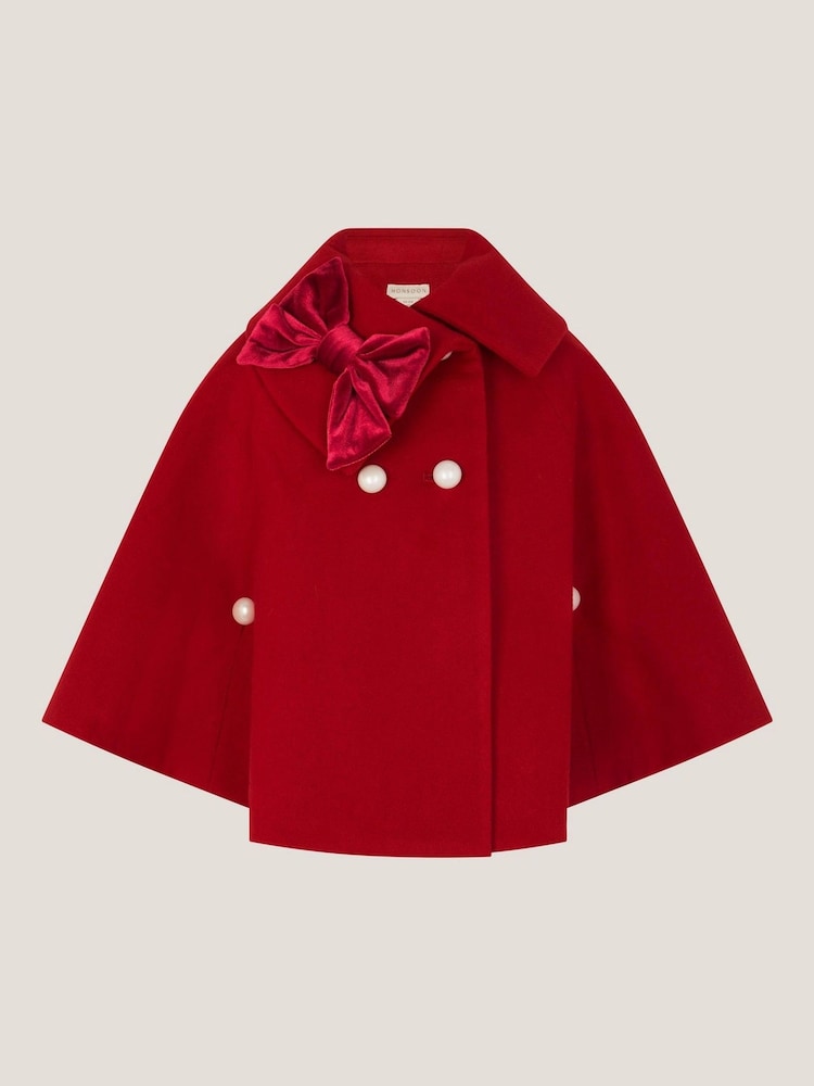 Monsoon Red Velvet Bow Cape - Image 1 of 3