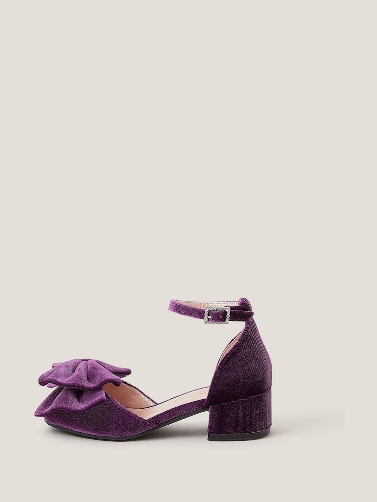 Monsoon Purple Velvet Bow Two-Part Heels - Image 1 of 3 Monsoon Purple Velvet Bow Two-Part Heels - Image 1 of 3