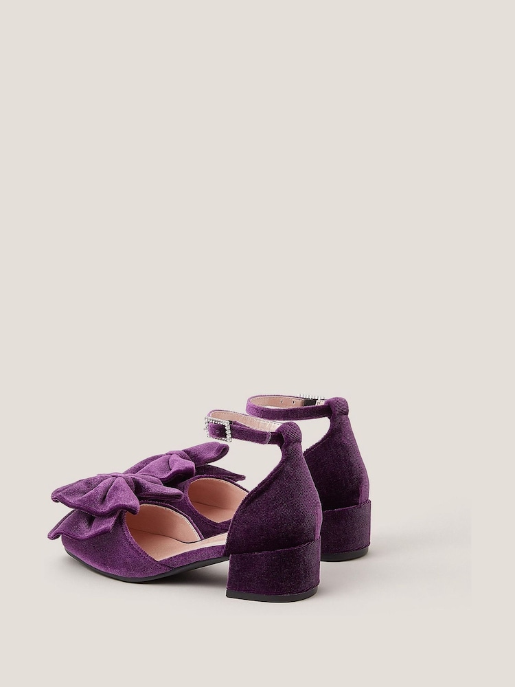 Monsoon Purple Velvet Bow Two-Part Heels - Image 2 of 3 Monsoon Purple Velvet Bow Two-Part Heels - Image 2 of 3