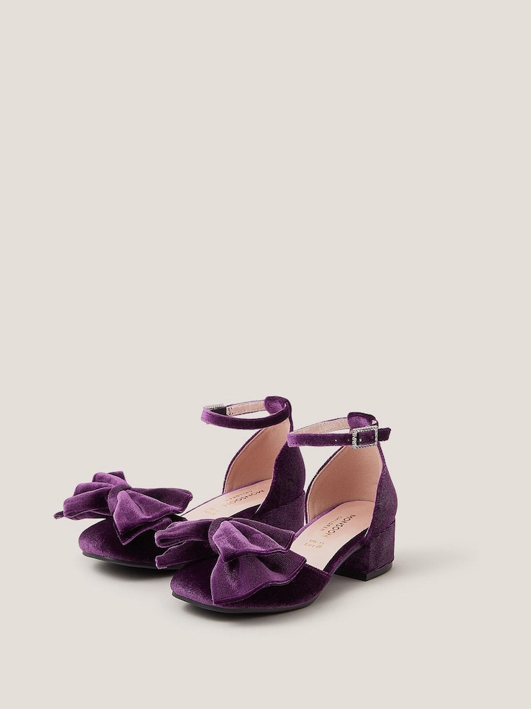 Monsoon Purple Velvet Bow Two-Part Heels - Image 3 of 3 Monsoon Purple Velvet Bow Two-Part Heels - Image 3 of 3