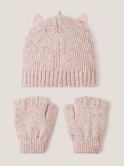 Monsoon Pink Unicorn Beanie Hat & Gloves Set - Image 2 of 2