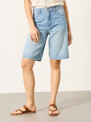 FatFace Jordan Denim Lightwash Longline Denim Shorts - Image 1 of 5