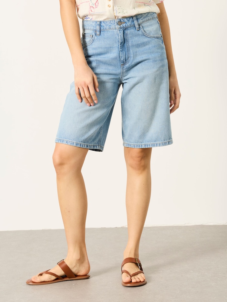 FatFace Jordan Denim Lightwash Longline Denim Shorts - Image 1 of 5