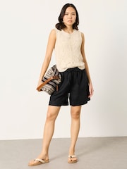 FatFace Amberly Black Linen Shorts - Image 3 of 5