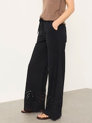 FatFace Amberly Black Embroidered Wide Leg Trousers - Image 2 of 8