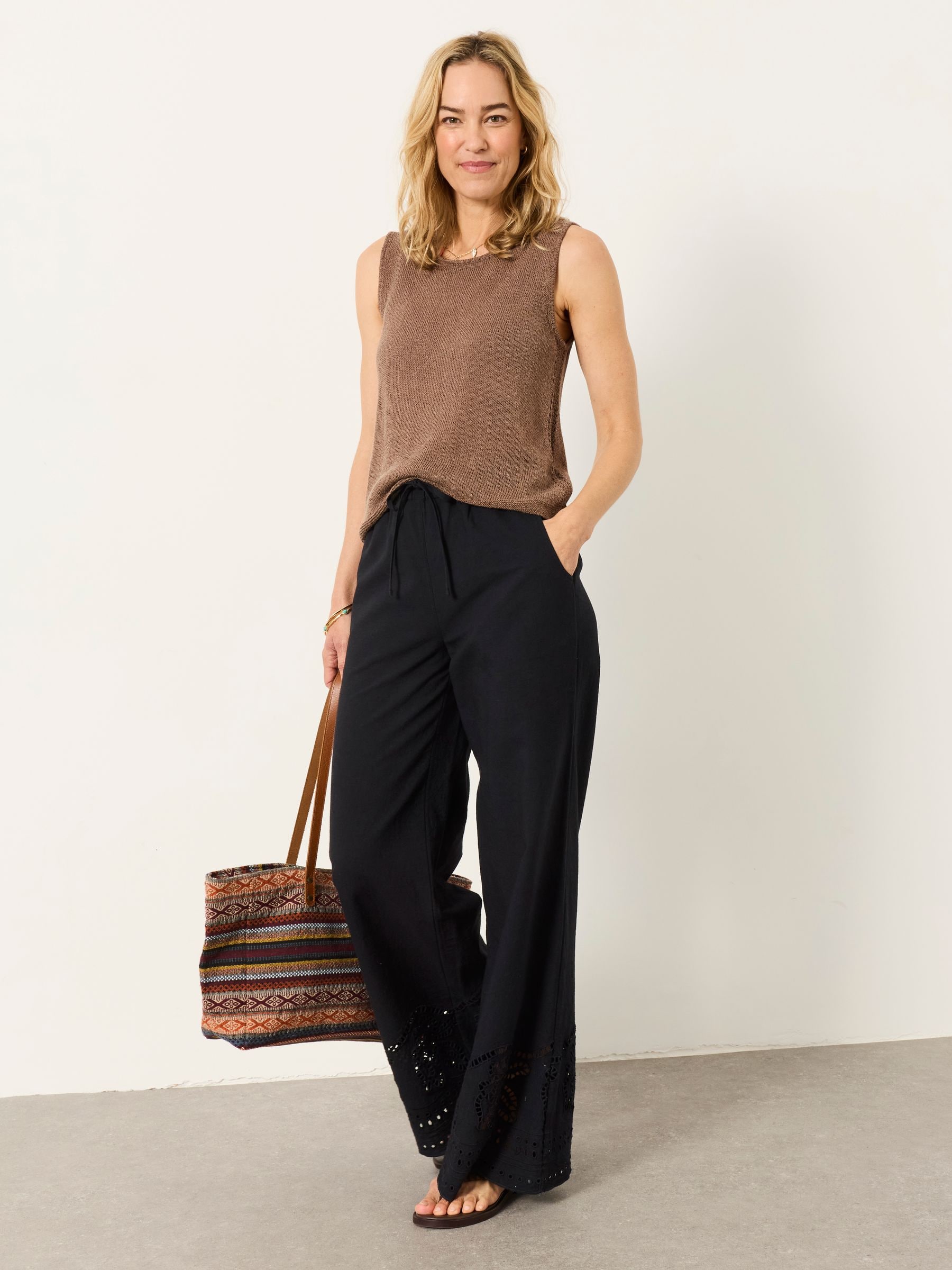 Buy FatFace Amberly Black Embroidered Wide Leg Trousers from Next