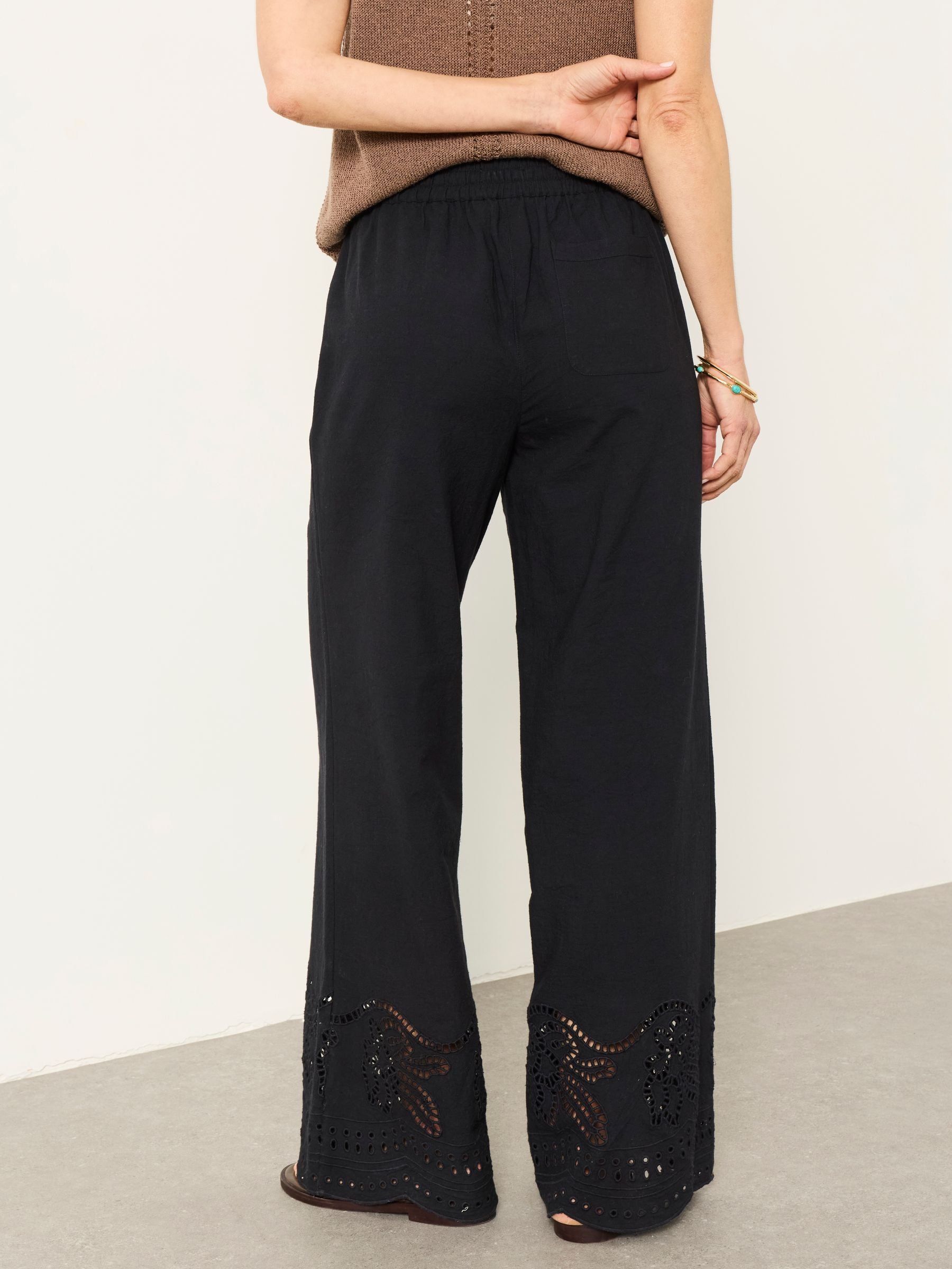 Buy FatFace Amberly Black Embroidered Wide Leg Trousers from Next