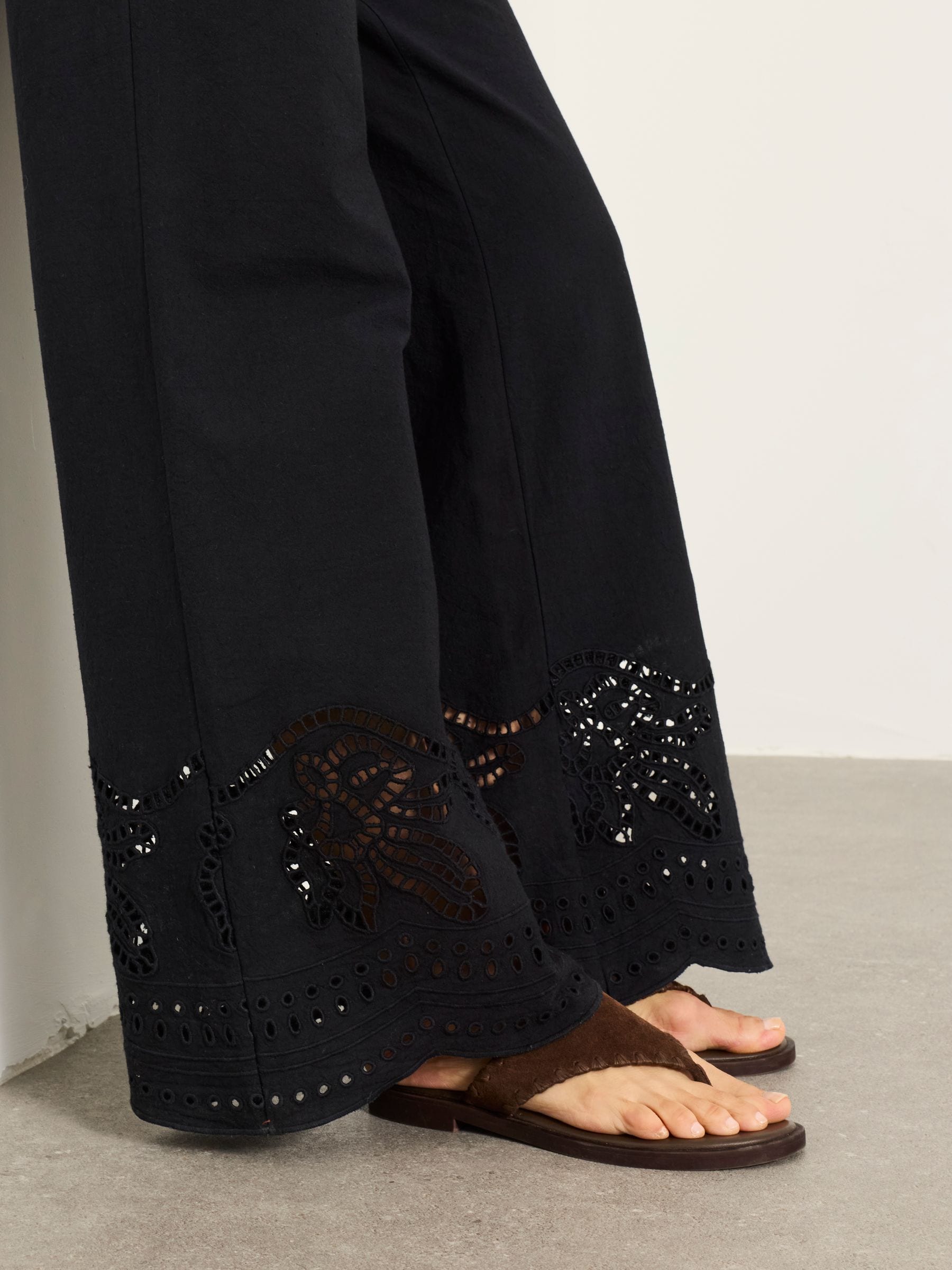 Buy FatFace Amberly Black Embroidered Wide Leg Trousers from Next