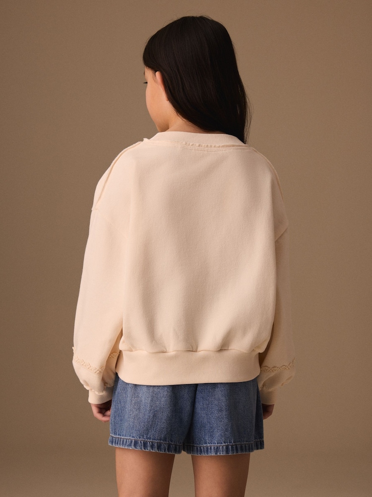 Cream Embroidered Detail Floral Sweatshirt (3-16yrs) - Image 4 of 4