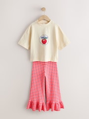 Fruit Graphic/Red Gingham T-Shirt and Frill Hem Trousers Set (3-16yrs) - Image 4 of 8