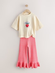 Fruit Graphic/Red Gingham T-Shirt and Frill Hem Trousers Set (3-16yrs) - Image 5 of 8