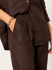 FatFace Arie Chocolate Brown Wide Leg Linen Trousers - Image 3 of 6
