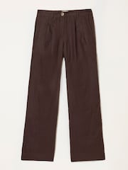 FatFace Arie Chocolate Brown Wide Leg Linen Trousers - Image 6 of 6