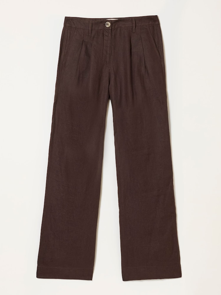 FatFace Arie Chocolate Brown Wide Leg Linen Trousers - Image 6 of 6