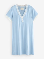 Laura Ashley Pink/Blue 2 Pack Modal Lace Trim Nightie - Image 10 of 13
