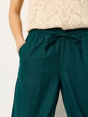 FatFace Amelia Teal Blue Linen Wide Leg Cuffed Trousers - Image 5 of 6