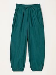 FatFace Amelia Teal Blue Linen Wide Leg Cuffed Trousers - Image 6 of 6