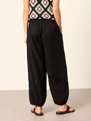 FatFace Amelia Black Linen Wide Leg Cuffed Trousers - Image 2 of 6