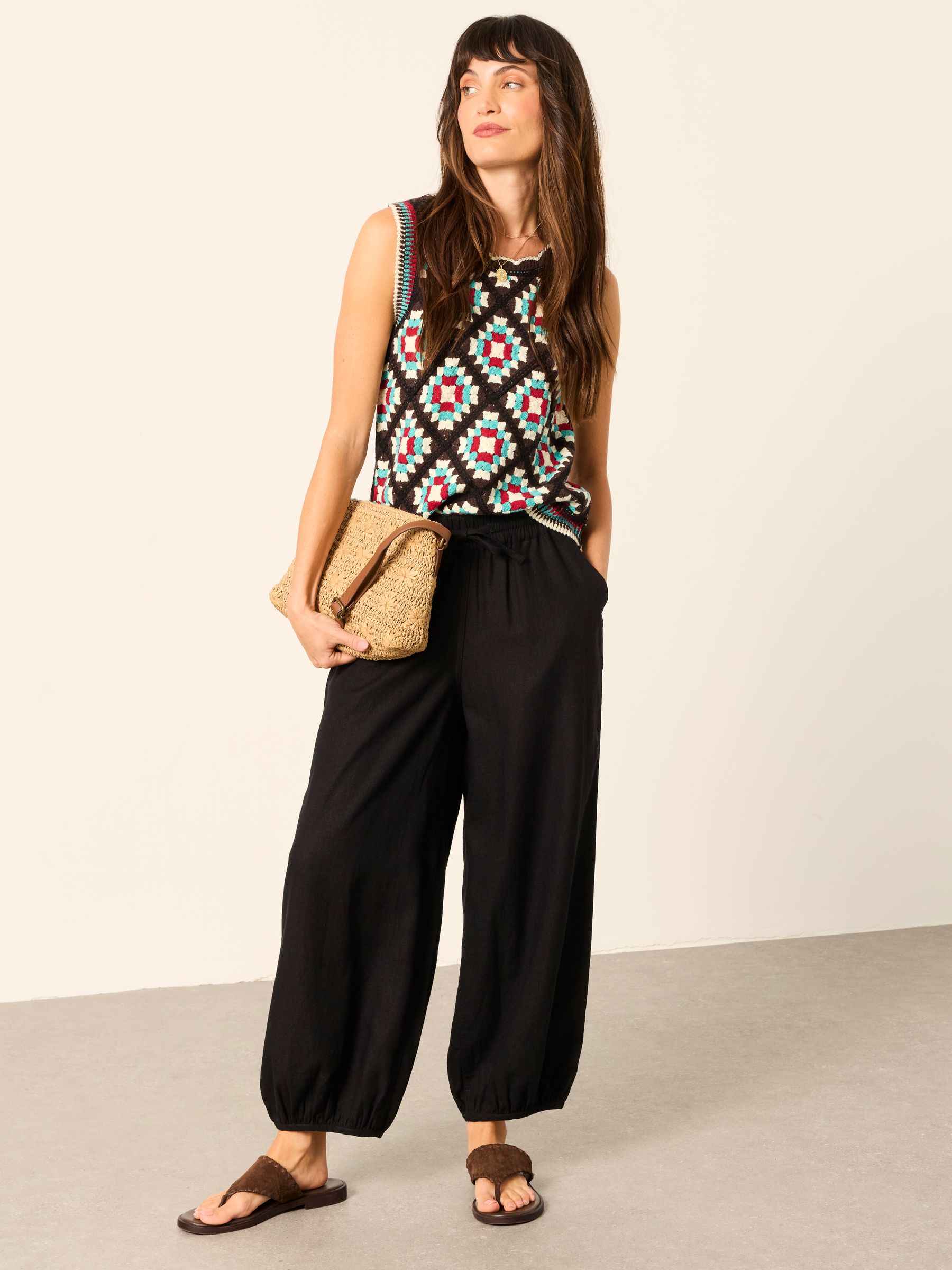 Buy FatFace Amelia Black Linen Wide Leg Cuffed Trousers from Next USA