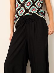 FatFace Amelia Black Linen Wide Leg Cuffed Trousers - Image 4 of 6
