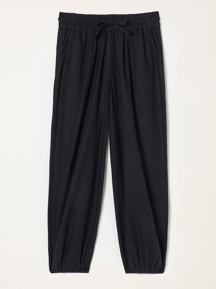 FatFace Amelia Black Linen Wide Leg Cuffed Trousers - Image 6 of 6