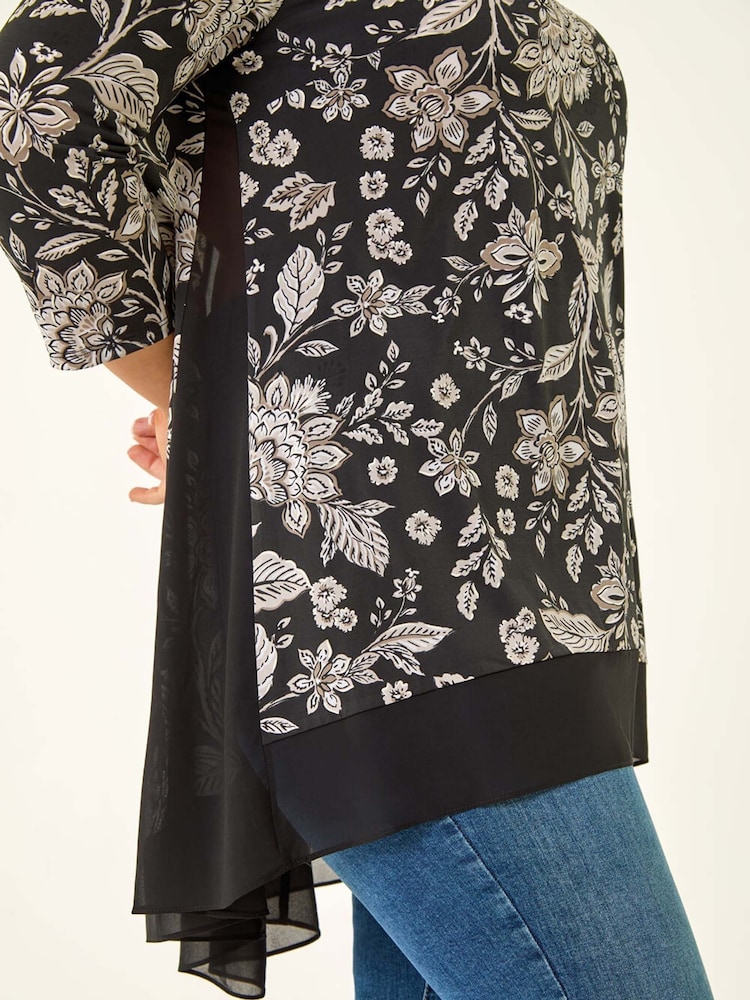 Roman Black Curve Floral High Low Tunic Top - Image 5 of 5 Roman Black Curve Floral High Low Tunic Top - Image 5 of 5