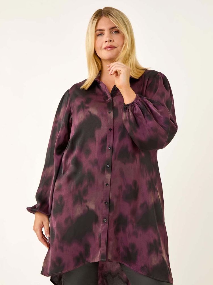 Roman Purple Curve Swirl Print Buttoned Blouse - Image 2 of 5