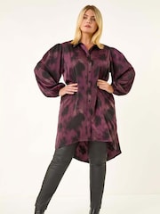 Roman Purple Curve Swirl Print Buttoned Blouse - Image 3 of 5