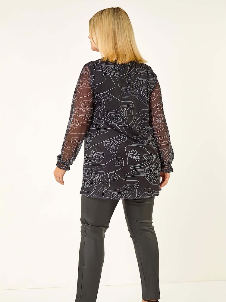 Roman Black Curve Swirl Print Stretch Blouse - Image 2 of 5