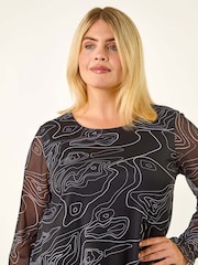 Roman Black Curve Swirl Print Stretch Blouse - Image 4 of 5
