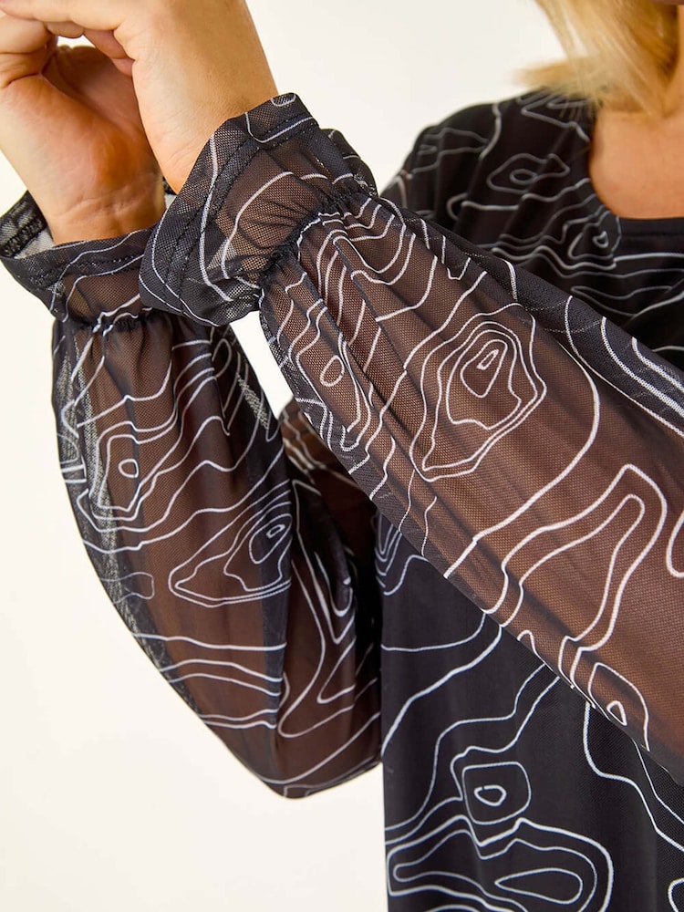 Roman Black Curve Swirl Print Stretch Blouse - Image 5 of 5