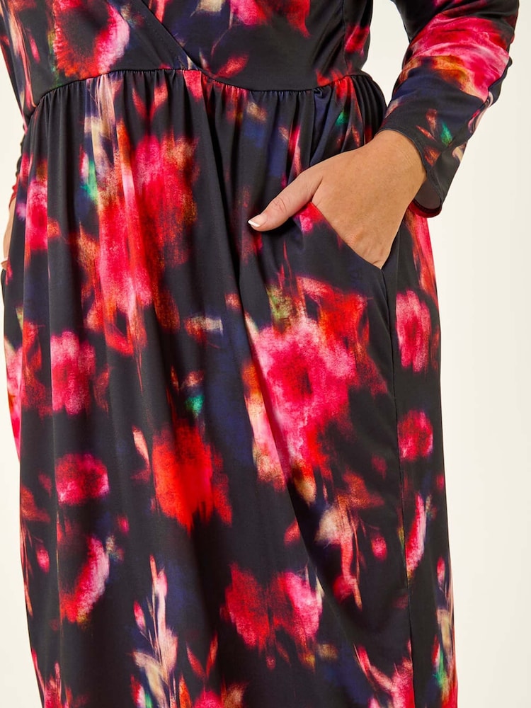 Roman Red Curve Floral Print Mesh Midi Dress - Image 5 of 5 Roman Red Curve Floral Print Mesh Midi Dress - Image 5 of 5