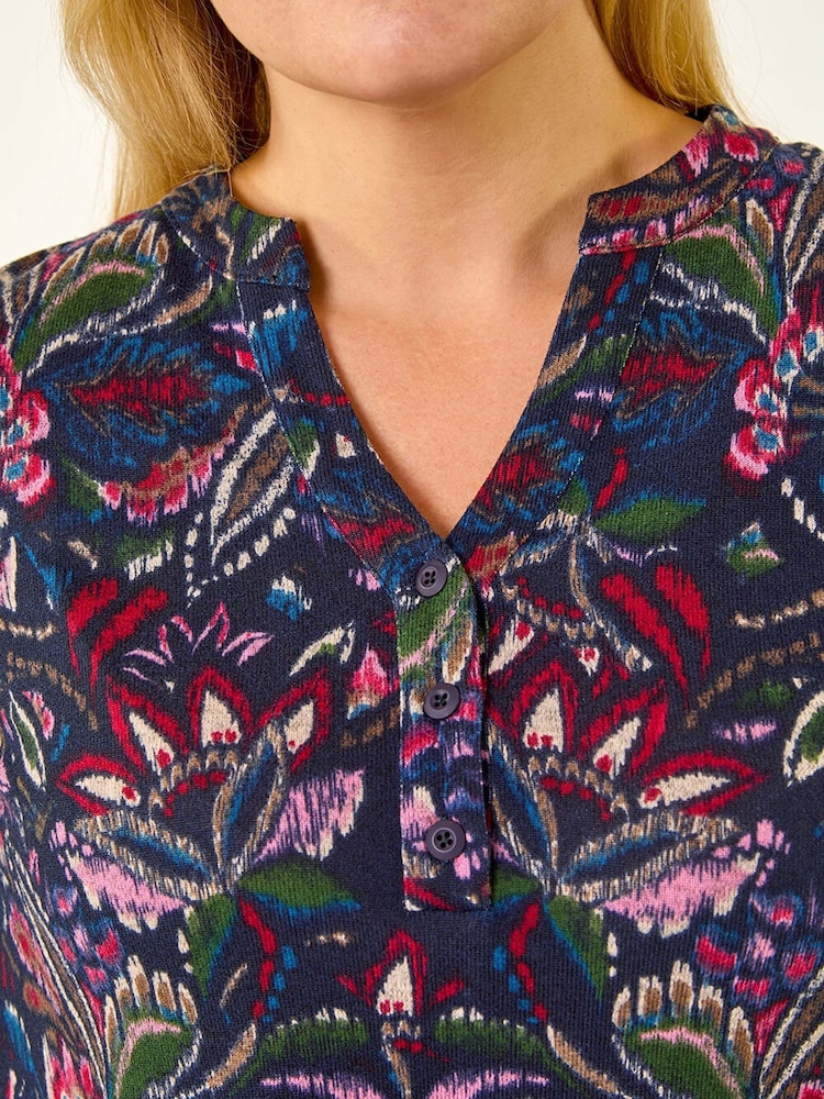 Roman Blue Paisley Print Soft Stretch Blouse - Image 5 of 5 Roman Blue Paisley Print Soft Stretch Blouse - Image 5 of 5