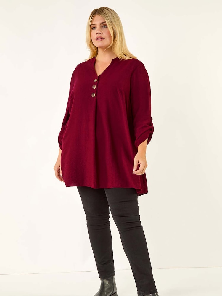 Roman Red Curve Button Detail Tunic Top - Image 2 of 5 Roman Red Curve Button Detail Tunic Top - Image 2 of 5