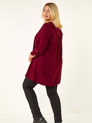 Roman Red Curve Button Detail Tunic Top - Image 3 of 5