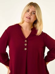 Roman Red Curve Button Detail Tunic Top - Image 4 of 5